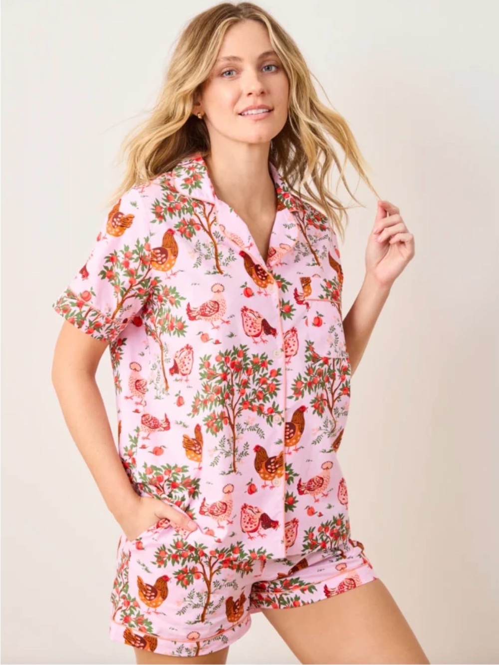 PRINTFRESH Hen House Pajama Top ONLY SIZE: MEDIUM